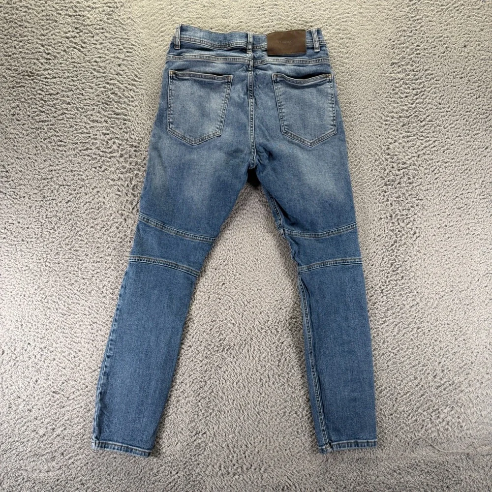 Zara Jeans Mens 31x28 Blue Cotton Denim Skinny Leg Faded Biker Workwear Stretch
